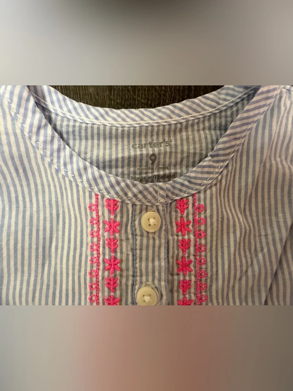 Carter's Blue-and-White Striped Set with Pink Embroidery